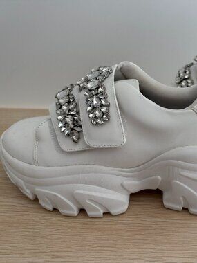 She Is Cheval Gunna Be a Supermodel Crystal Strap Chunky Platform Sneaker White